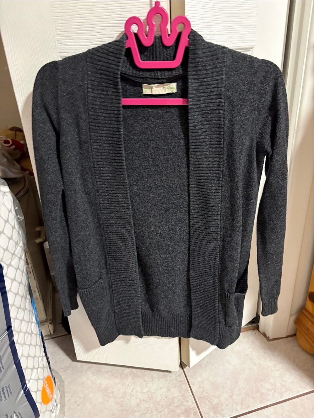Staring at Stars Dark Gray Open-Front Ribbed-Trim Cardigan